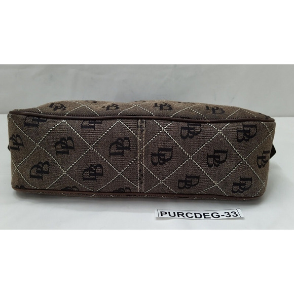 Dooney & Bourke Brown Canvas Leather Trim DB Printed Zipper Hobo Shoulder Bag - Picture 6 of 16